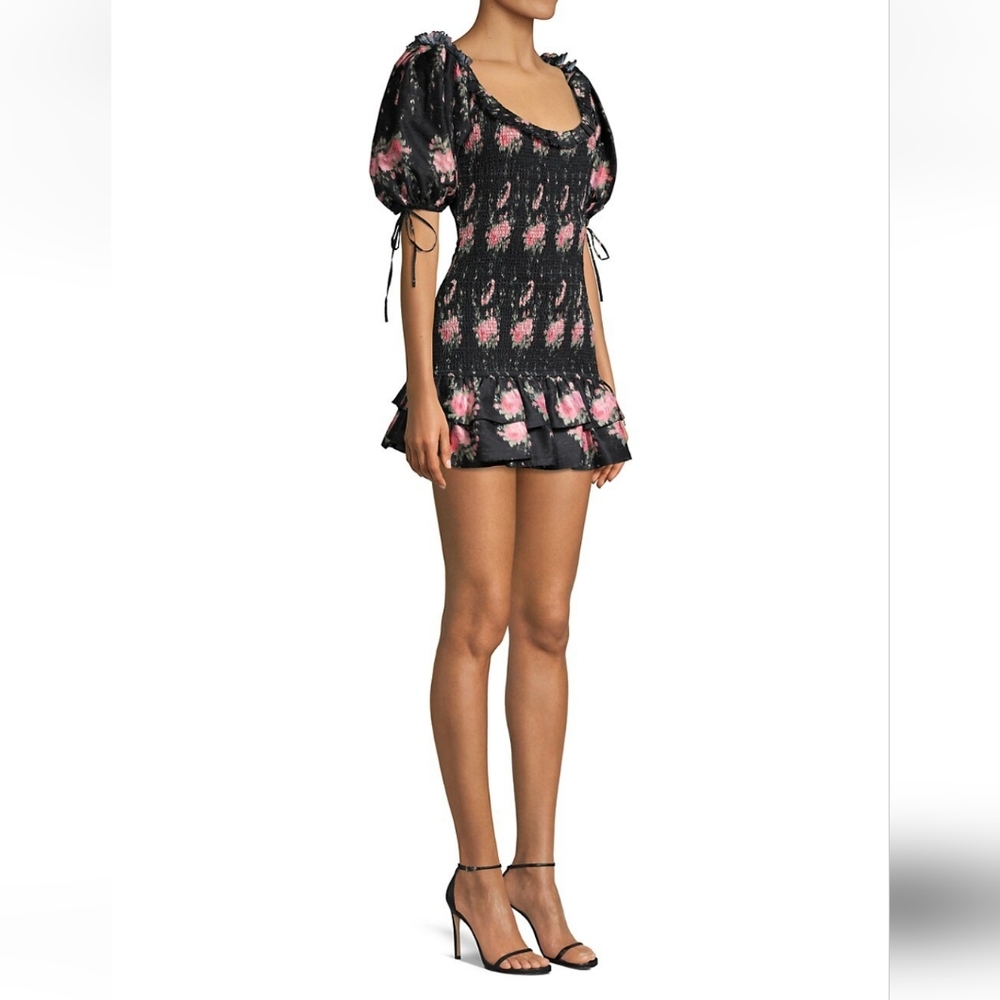 LOVESHACKFANCY puff sleeve smocked floral mini dress XS - Picture 7 of 9